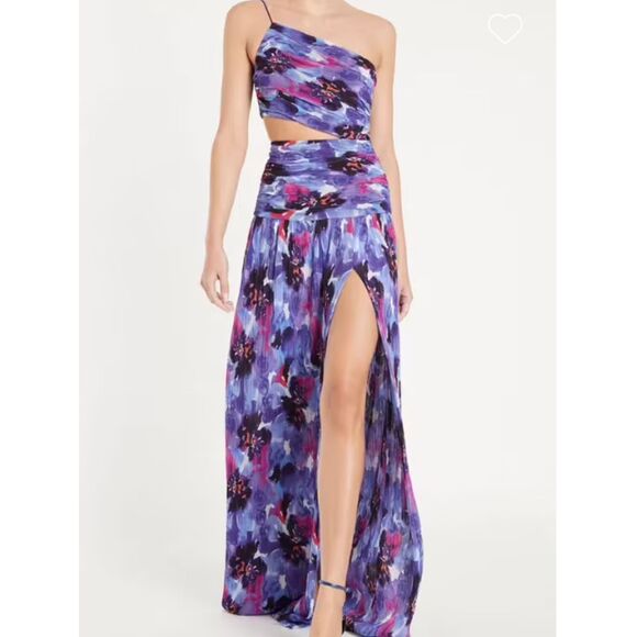 Rebecca Vallance Purple Rain Floral One Shoulder Gown in Purple Print Size US 8